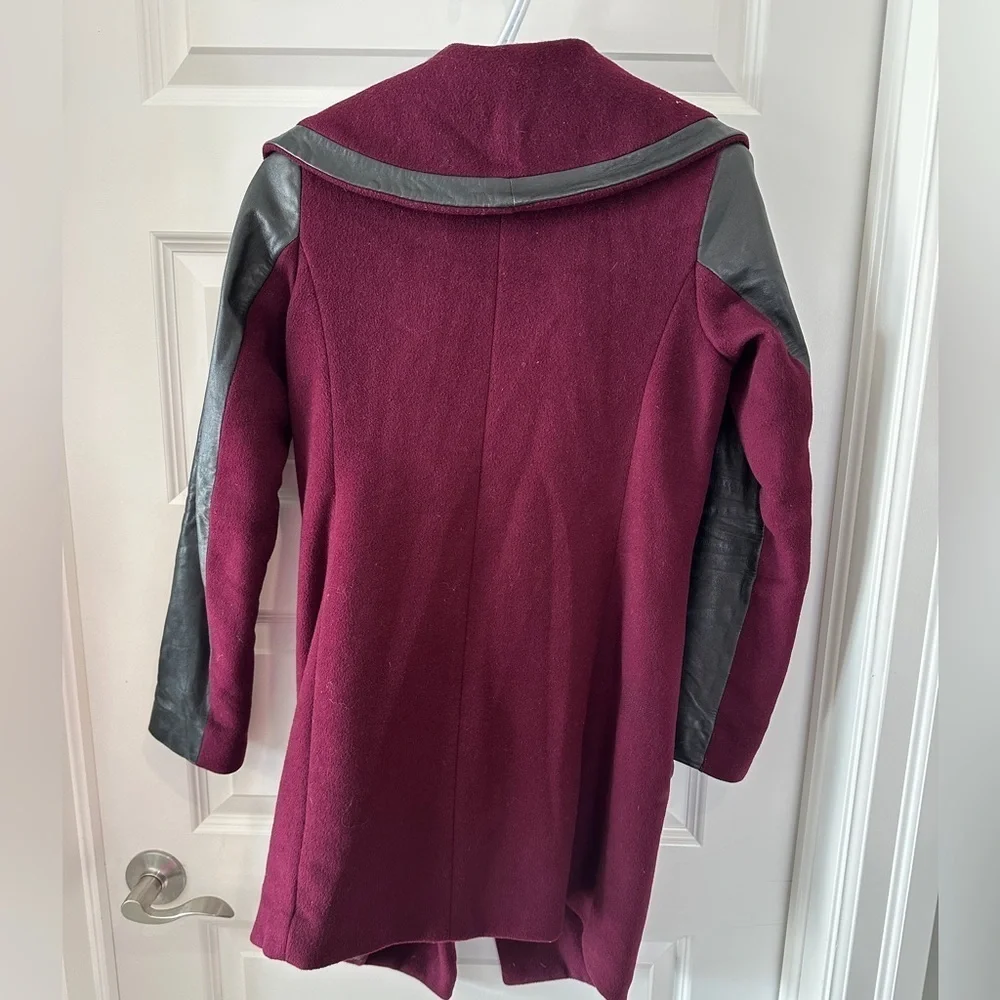 Danier Wool Leather Maroon Black Trench Coat Size 3XS Women’s - Picture 2 of 14